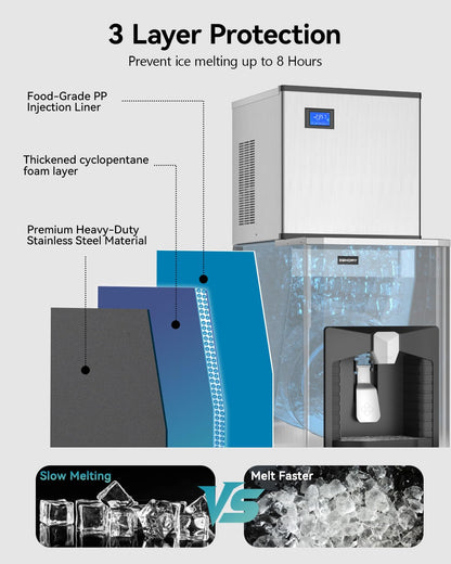EUHOMY Commercial Ice Maker Machine, Industrial Ice Machine, 250Lbs Storage, Ice Ready in 11-20min, Stainless Steel Ice Maker for Bar/Cafe/Restaurant/Business