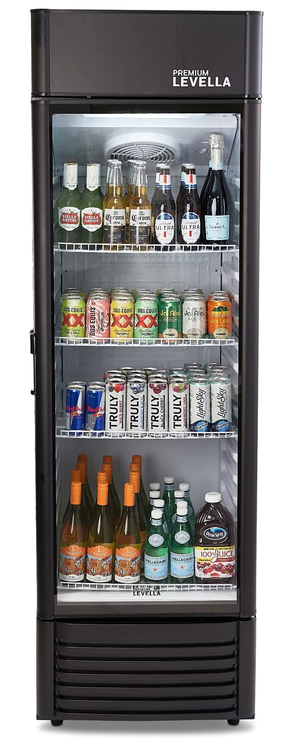 PremiumLevella PRF90DX Glass Door Display Refrigerator Commercial Beverage Cooler Merchandiser With Customizable Lightbox