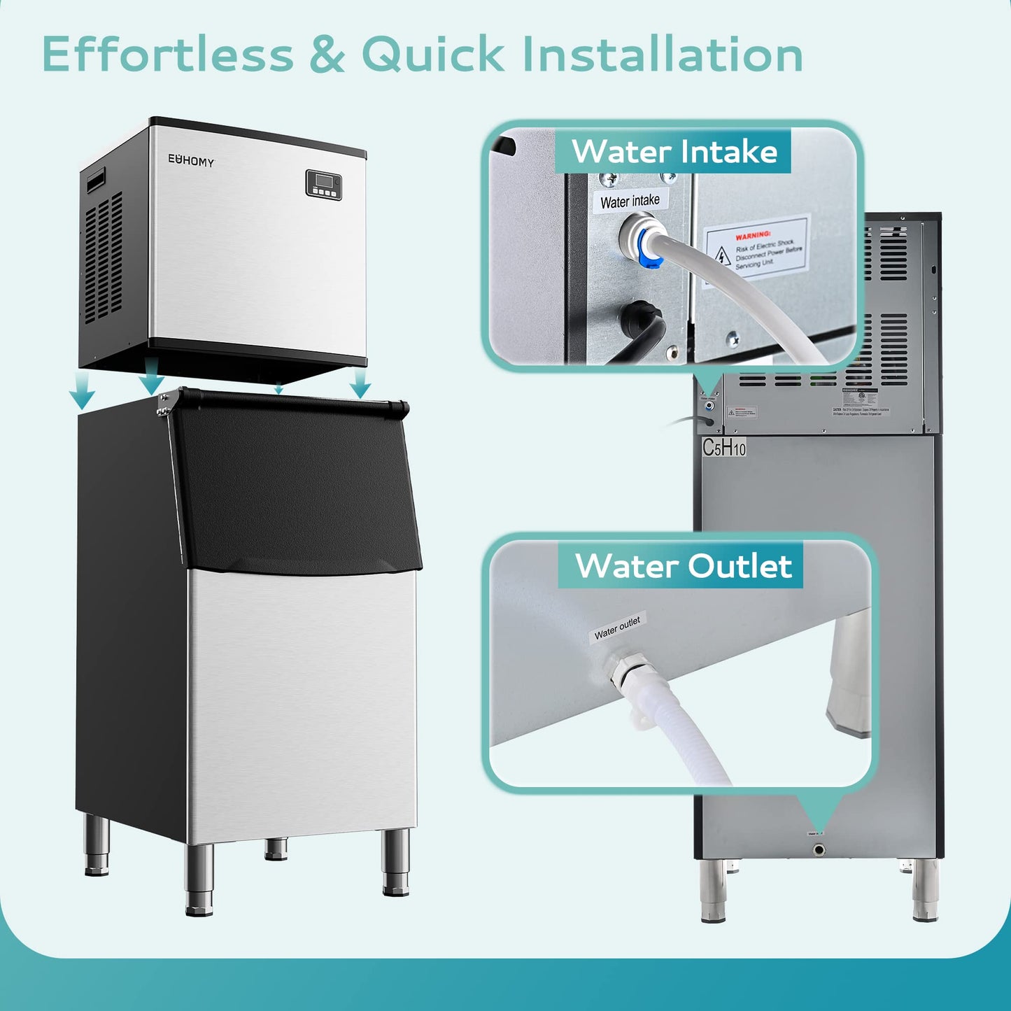 EUHOMY Commercial Ice Maker Machine, Industrial Ice Machine, 250Lbs Storage, Ice Ready in 11-20min, Stainless Steel Ice Maker for Bar/Cafe/Restaurant/Business