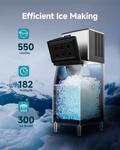 EUHOMY Commercial Ice Maker Machine, Industrial Ice Machine, 250Lbs Storage, Ice Ready in 11-20min, Stainless Steel Ice Maker for Bar/Cafe/Restaurant/Business