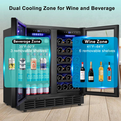 180 Bottles Wine Fridge 24 Inch Dual Zone Wine Cooler Refrigerator Freestanding Wine Refrigerator with Glass Door and Safety Lock, Large Wine Cellar for Home, Office, Kitchen
