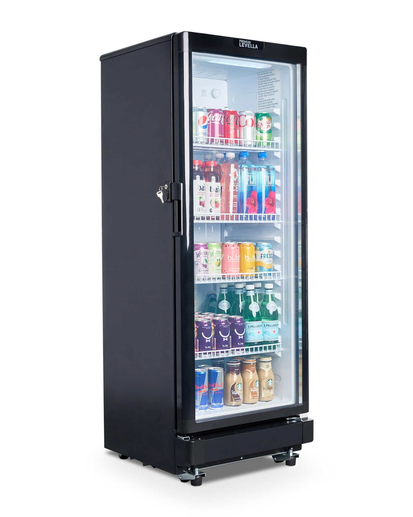 PremiumLevella PRF90DX Glass Door Display Refrigerator Commercial Beverage Cooler Merchandiser With Customizable Lightbox