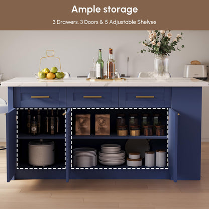 homary 71" White Kitchen Island with Storage Large Kitchen Cabinet with Drawers & Sintered Stone Top Island Table for Dining Room