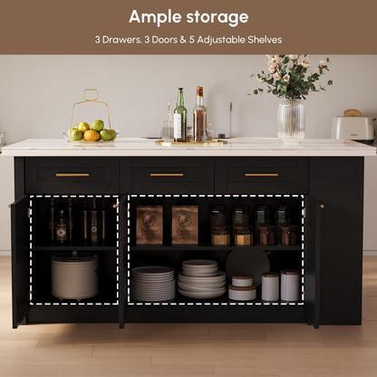 homary 71" White Kitchen Island with Storage Large Kitchen Cabinet with Drawers & Sintered Stone Top Island Table for Dining Room