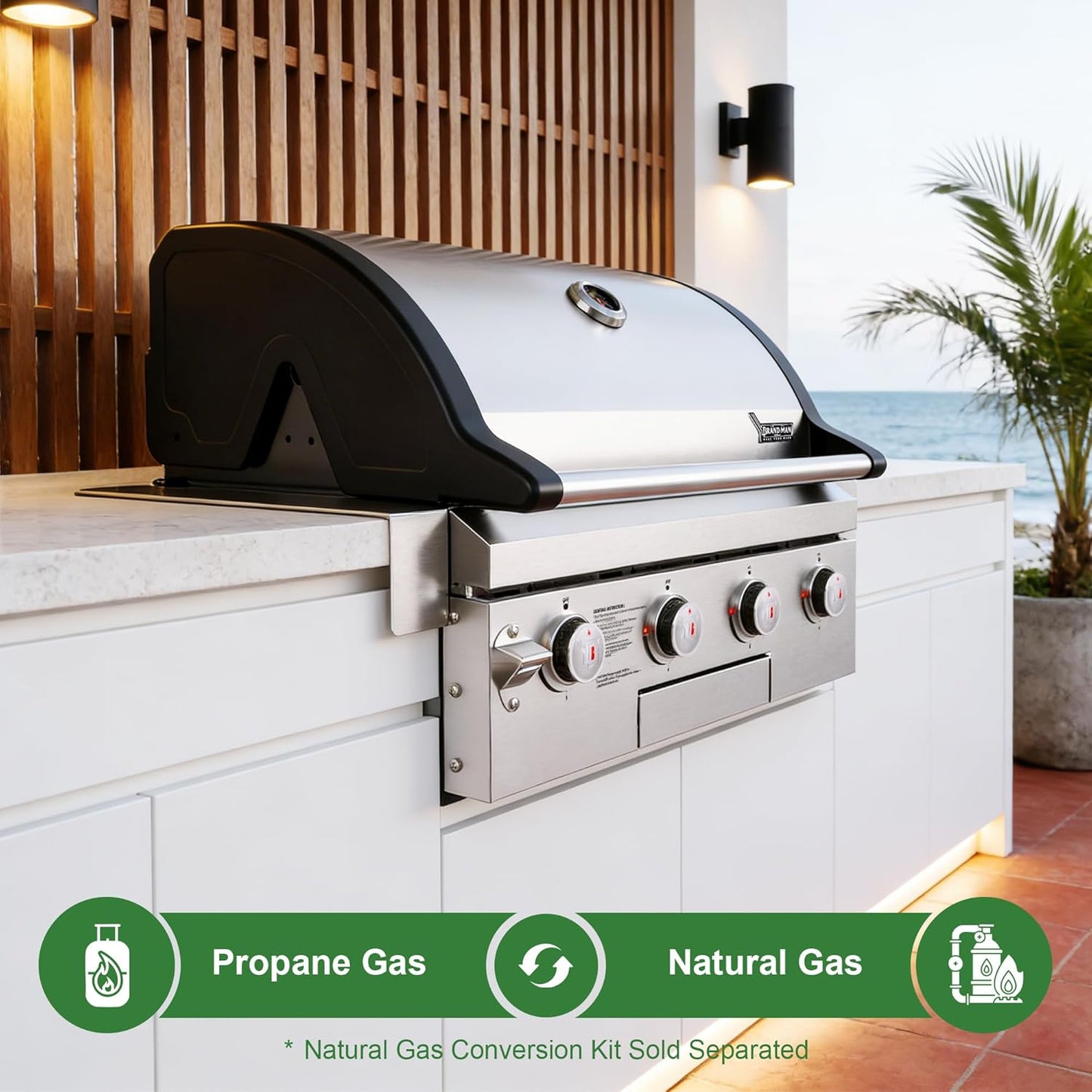 Brand-Man Gas Grill Built-In Head, Natural Gas Convertible