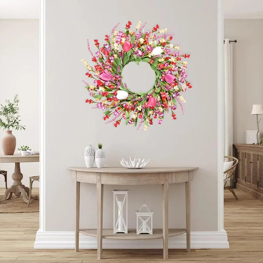 22-Inch Artificial Spring Summer Floral Wreath