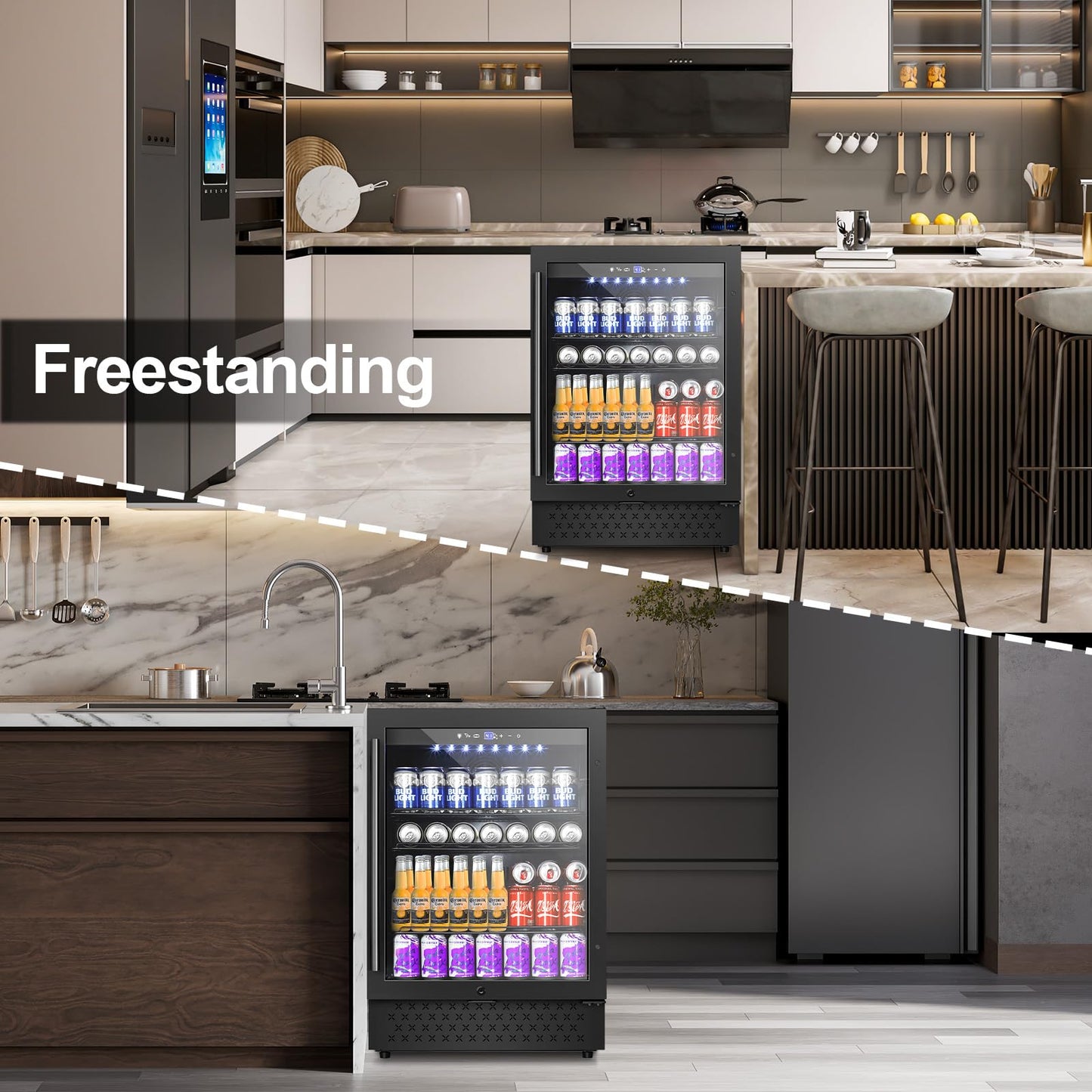 180 Bottles Wine Fridge 24 Inch Dual Zone Wine Cooler Refrigerator Freestanding Wine Refrigerator with Glass Door and Safety Lock, Large Wine Cellar for Home, Office, Kitchen