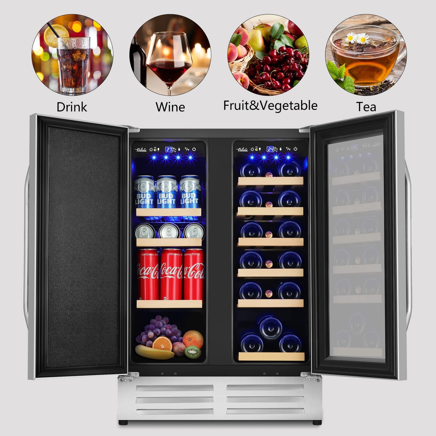 180 Bottles Wine Fridge 24 Inch Dual Zone Wine Cooler Refrigerator Freestanding Wine Refrigerator with Glass Door and Safety Lock, Large Wine Cellar for Home, Office, Kitchen