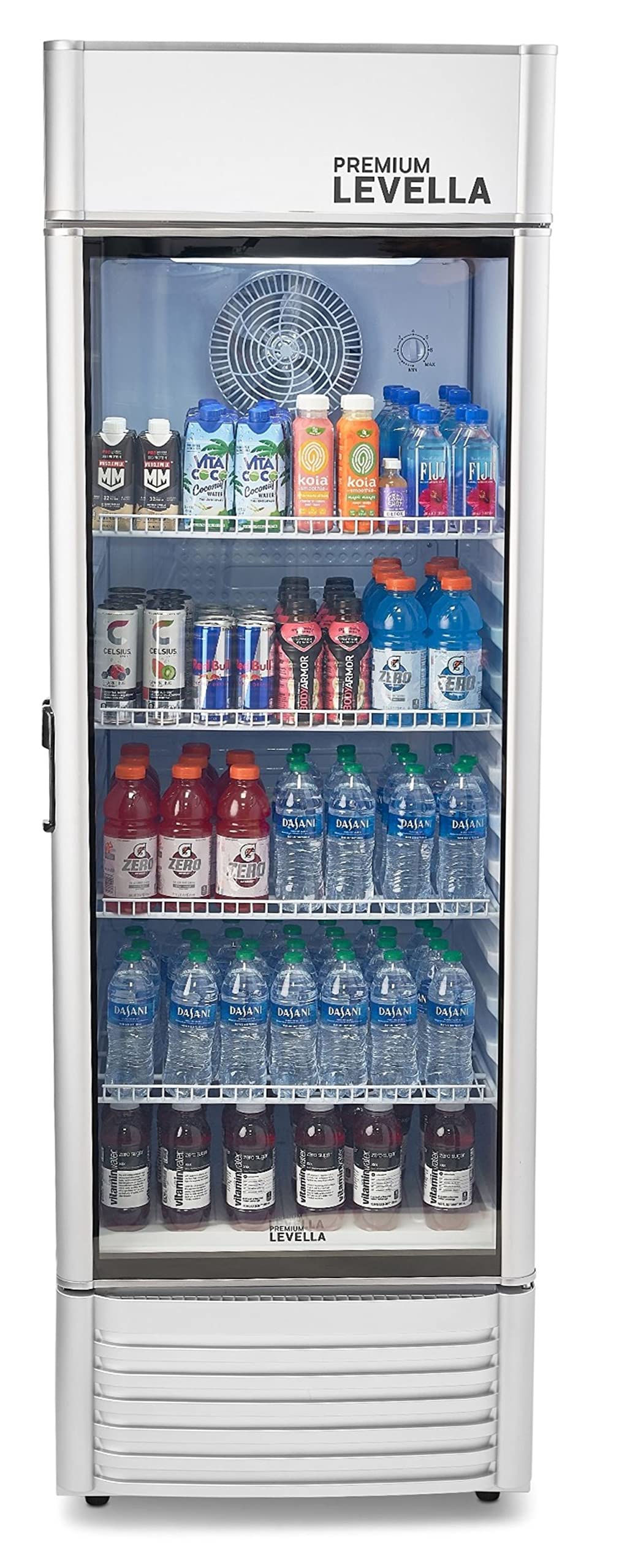 PremiumLevella PRF90DX Glass Door Display Refrigerator Commercial Beverage Cooler Merchandiser With Customizable Lightbox
