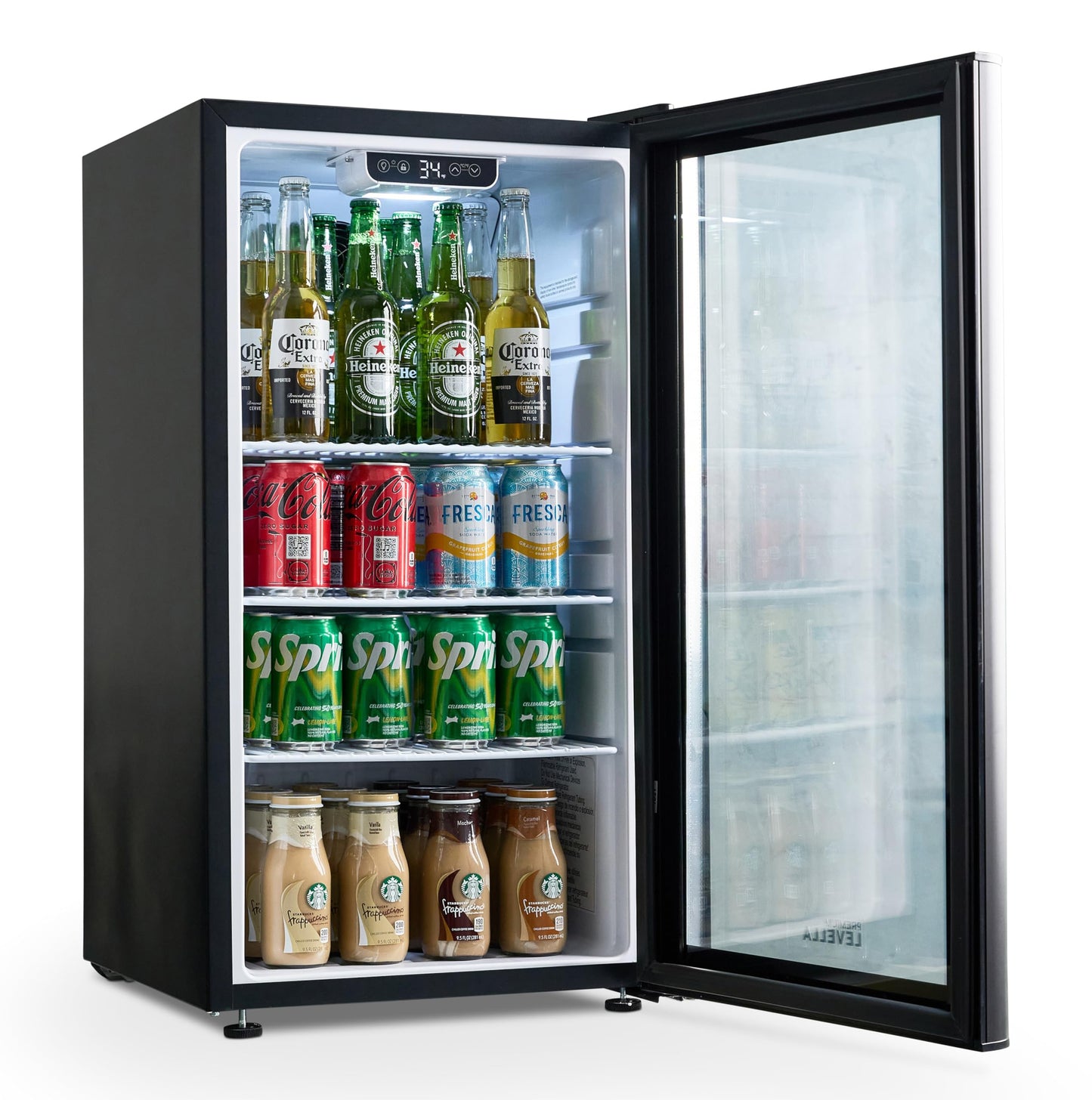 PremiumLevella PRF90DX Glass Door Display Refrigerator Commercial Beverage Cooler Merchandiser With Customizable Lightbox