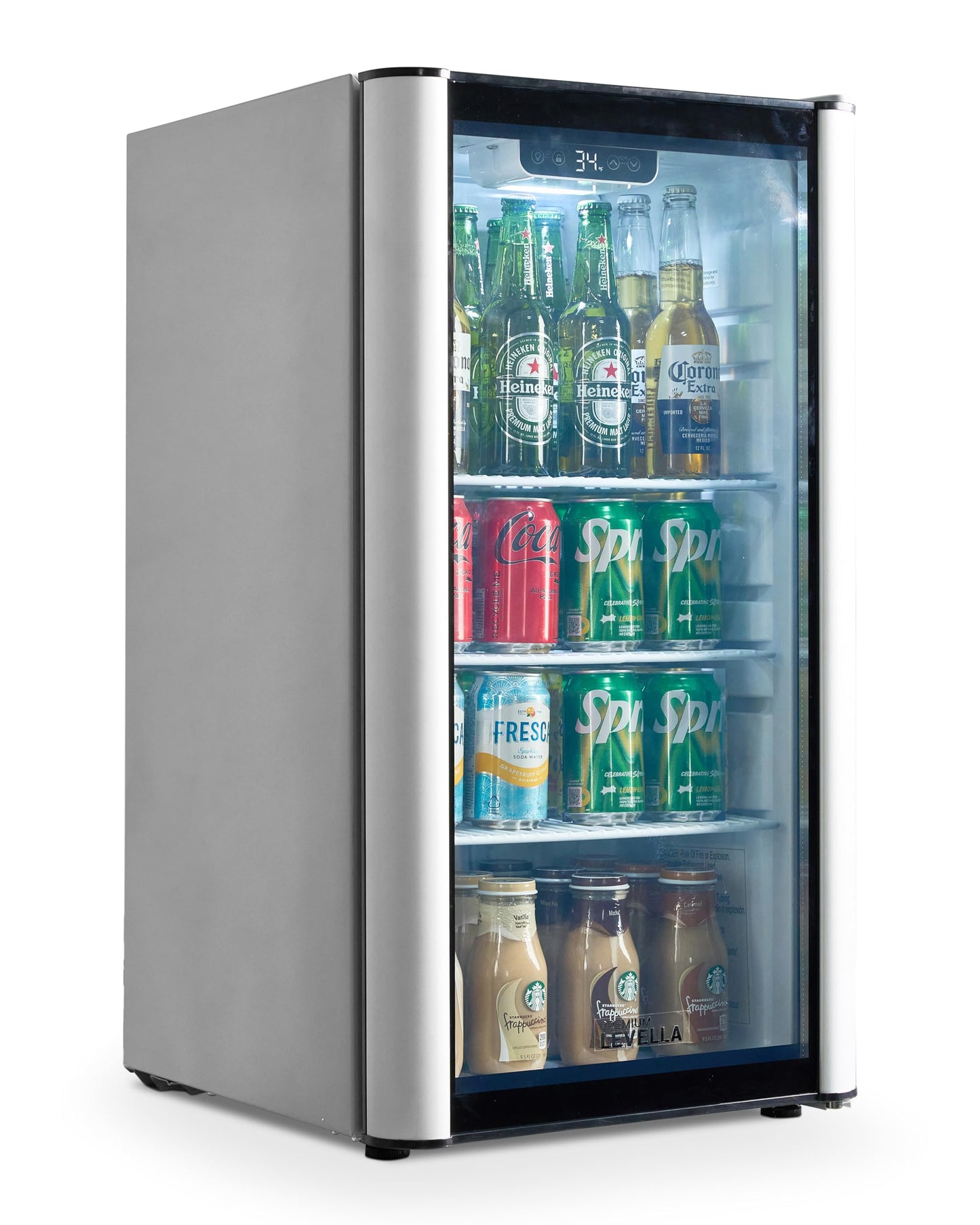 PremiumLevella PRF90DX Glass Door Display Refrigerator Commercial Beverage Cooler Merchandiser With Customizable Lightbox