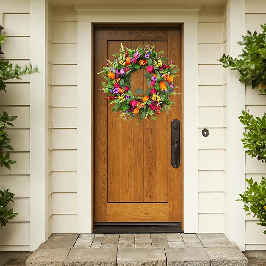 22-Inch Artificial Tulip and Eucalyptus Spring Wreath