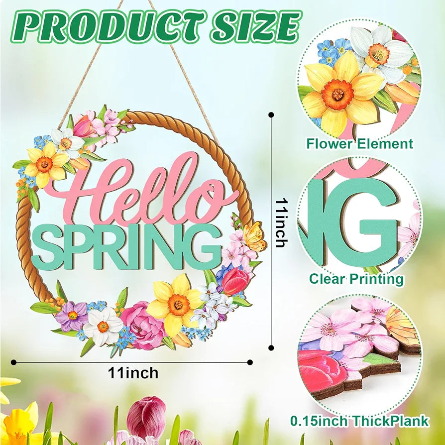 Wooden Spring Welcome Door Wreath
