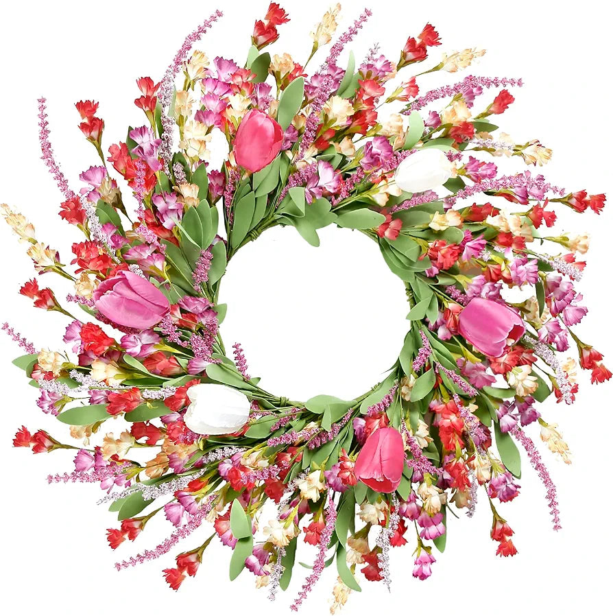 22-Inch Artificial Spring Summer Floral Wreath