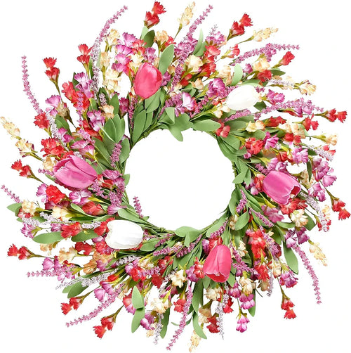 22-Inch Artificial Spring Summer Floral Wreath