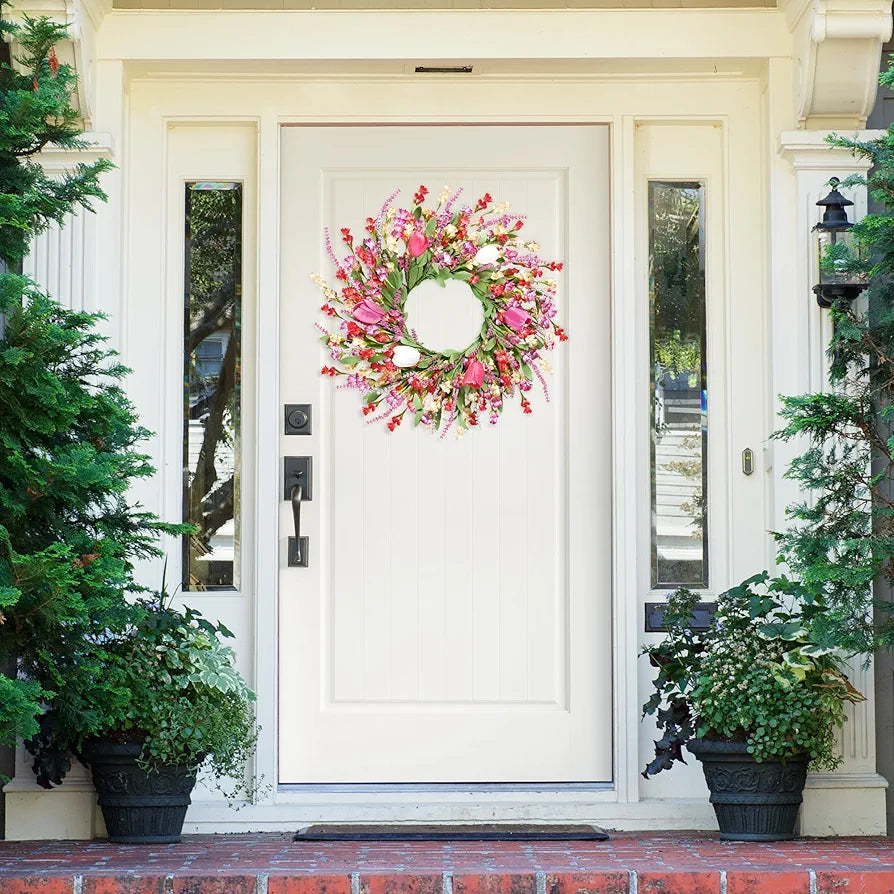 22-Inch Artificial Spring Summer Floral Wreath