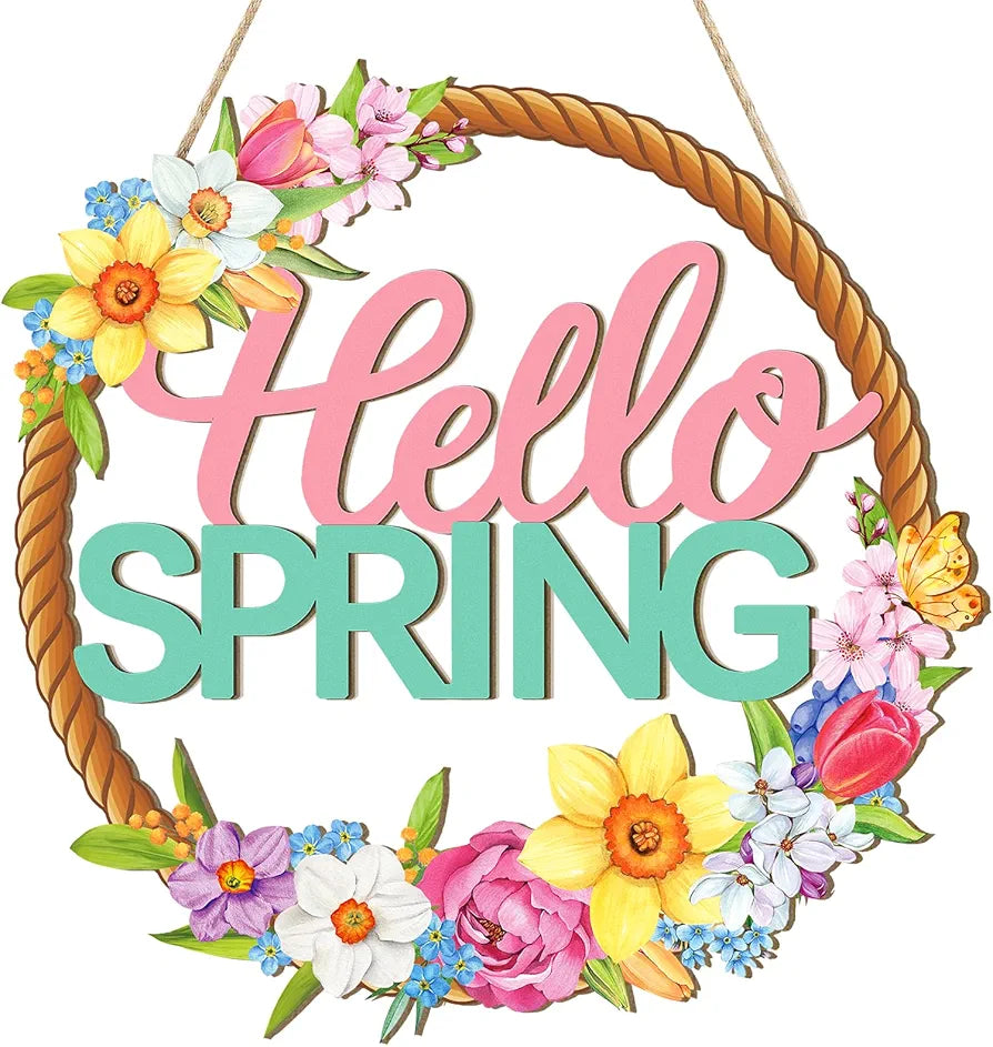 Wooden Spring Welcome Door Wreath