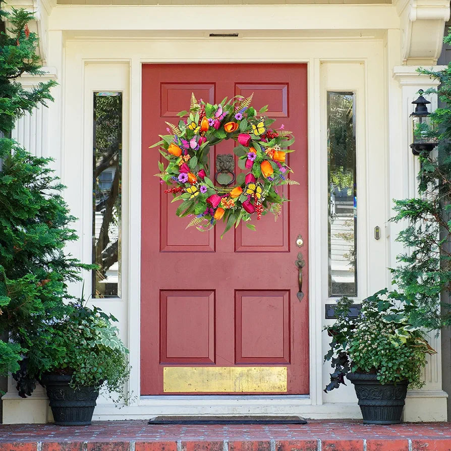 22-Inch Artificial Tulip and Eucalyptus Spring Wreath