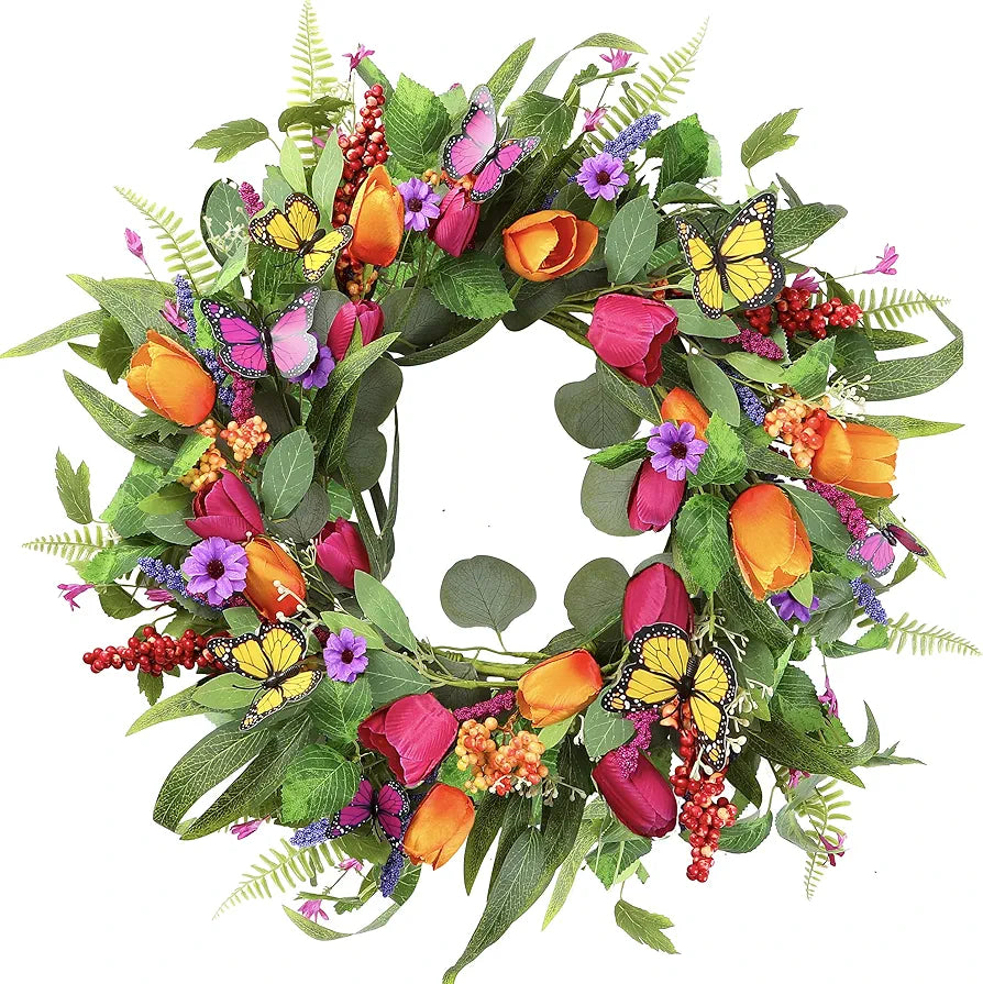 22-Inch Artificial Tulip and Eucalyptus Spring Wreath