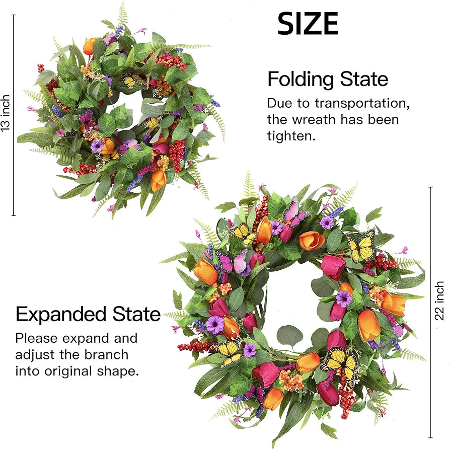 22-Inch Artificial Tulip and Eucalyptus Spring Wreath